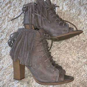 Express fringe peep toe booties size 7